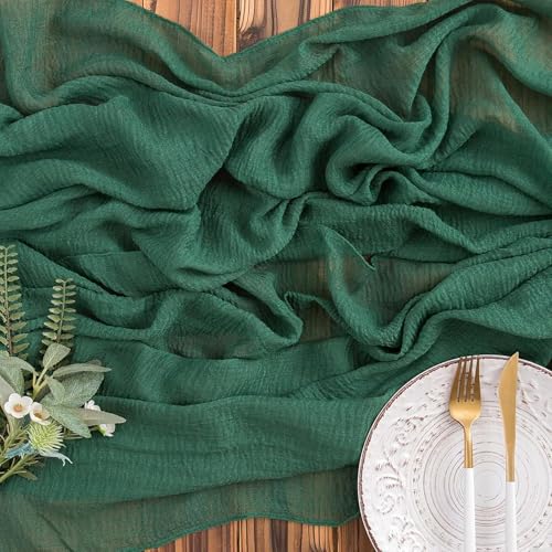 AOKSUNOVA Musselin Tischläufer Dekostoff Gaze Tischläufer Käsetuch Hochzeit Dunkelgrün 4m x 80cm von AOKSUNOVA