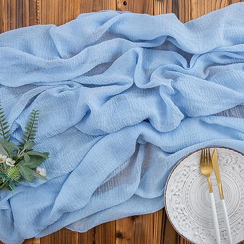 AOKSUNOVA Musselin Tischläufer Hochzeit Dekostoff Hellblau Tischläufer Käsetuch 3m x 80cm Aqua Blau von AOKSUNOVA