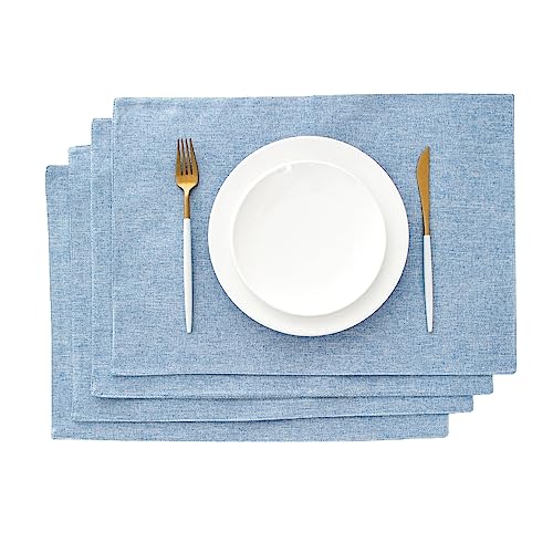 AOKSUNOVA Platzset Stoff Hellblau Platzdeckchen Stoff Tischset Leinen Blau 4er Set 33 x 48 cm Abwaschbar von AOKSUNOVA