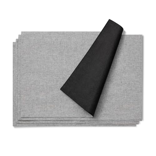 AOKSUNOVA Platzset Stoff Tischset Leinen Platzdeckchen Braun Stoff Waschbar 4er Set 48 x 33cm Schwarz + Grau von AOKSUNOVA