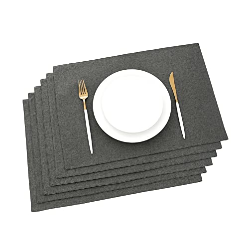 AOKSUNOVA Platzset Tischset Abwaschbar 6er Set Grau Stoff Platzdeckchen tischunterlage esstisch Dunkelgrau von AOKSUNOVA