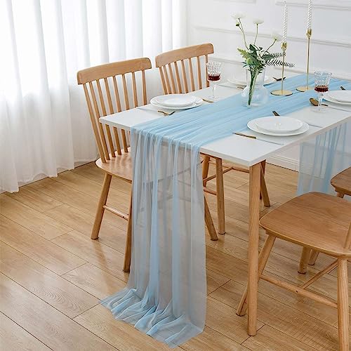 AOKSUNOVA Tischläufer Blau 75 x 400 cm Chiffon Tischläufer Tüll Dekostoff Hochzeit Hellblau Taufe 4M von AOKSUNOVA