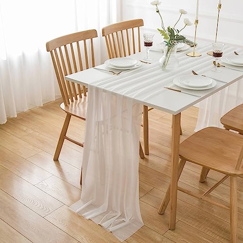 AOKSUNOVA Tischläufer Weiß Chiffon Tischläufer Hochzeit Weißer Tüll 300 x 75 cm Abwaschbar von AOKSUNOVA
