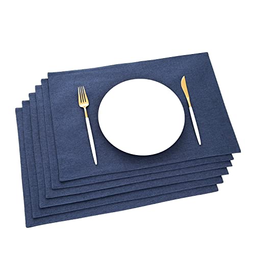 AOKSUNOVA Tischset Stoff Dunkelblau Stoff Platzdeckchen Tischset Leinen Tisch Untersetzer-Set von AOKSUNOVA