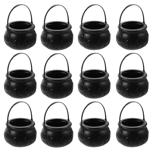 12 Stück Schwarze Mini- Aus Kunststoff Halloween-Süßigkeitseimer Halter Mit Griff Kesselgläser- von AOKWAWALIY