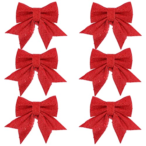 AOKWAWALIY 6 Stück Weihnachtsschleifen Weihnachtsanhänger Weihnachtsbaum-Bowknot-Ornamente Rote Weihnachtsschleifen Für Baumkränze von AOKWAWALIY
