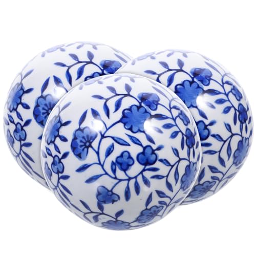 AOKWAWALIY Dekorative Keramikkugel Chinoiserie Vase Blau und Weiß Keramikkugel Dekokugeln Mini-Keramikkugeln Dekokugeln Gartenspiegel Outdoor Vintage schwimmendes Objekt Keramik 3 Stück von AOKWAWALIY