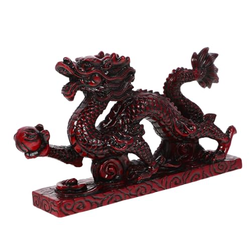 AOKWAWALIY Harz Drache Statue Roter Drache Statue Verheißungsvoller Drache Statue Chinesischer Drache Figur Chinesisches Neujahr Drachenfigur Holz Chinesischer Drache Wohlstand Statue China Mini von AOKWAWALIY