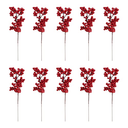 AOKWAWALIY Rot 10St künstliche beeren künstliche blüten Beeren-Ornamente beerenzweige Baum künstliche Pflanzen Weihnachtsgirlande künstlicher Blumenstrauß Partystrauß rote Frucht von AOKWAWALIY