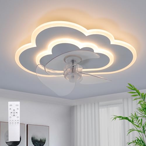 AOLED Deckenventilator Mit Beleuchtung LED Wolke Deckenleuchte mit Ventilator 6 Geschwindigkeiten,Fernbedienung Leise Dimmbar Ventilator Deckenlampe für Schlafzimmer Kinderzimmer 52W 60CM von AOLED