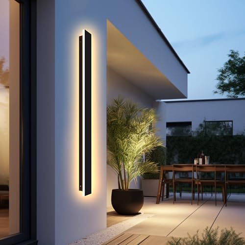 LED Wandleuchte Aussen/Innen Lang Wandlampe Anthrazit, Ip67 Wasserdicht Außenwandleuchten Aluminiumlegierung Schwarz Außenleuchte Terrasse Wandleuchte Für Gärten, Villa , Warmes Licht,150*5cm,48w von AOLED