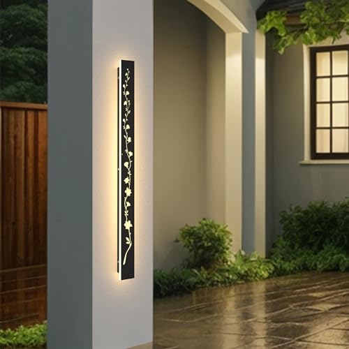 Lange wandleuchte Aussen Magnolienblüten außenleuchte wand 34W Schwarze LED Wandlampe Aussen IP65 Wasserdicht Warmweiß 3000K außenbeleuchtung für Villen Terrassen Innenhöfe Veranden Gärten 100CM von AOLED