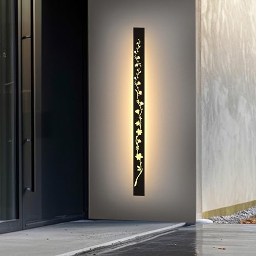 Lange wandleuchte Aussen Magnolienblüten außenleuchte wand 39W Schwarze LED Wandlampe Aussen IP65 Wasserdicht Warmweiß 3000K außenbeleuchtung für Villen Terrassen Innenhöfe Veranden Gärten 115CM von AOLED