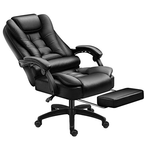 AOLI Office Gaming Chair aus Leder mit hoher Rückenlehne Schwarz, Ergonomische Bürostühle mit ausziehbarer Fußstütze und Armlehnen von AOLI