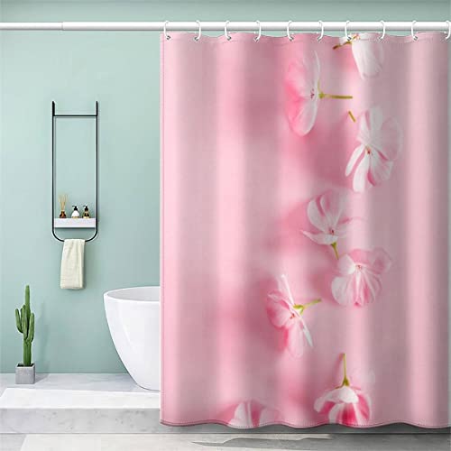 AOLIGL 180x200 cm Schöne Blumen AOLIGL with 12 Hooks AOLIGL Textil Weiß Hell-Pink Badezimmer Vorhänge Hohe Qualität 3D von AOLIGL