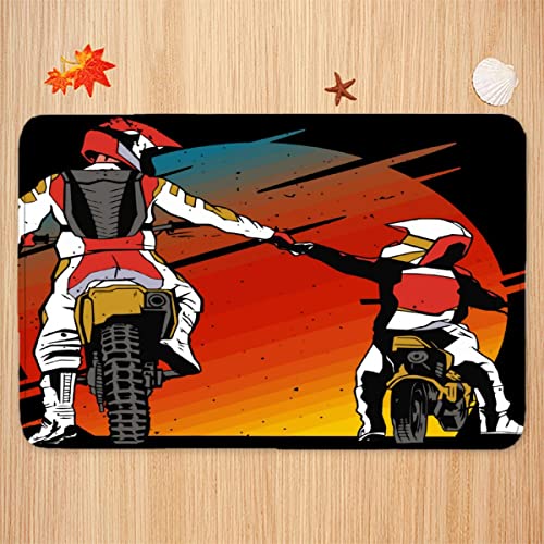 AOLIGL 3D Print Fußmatte Motorrad Fussmatte Bodenmatte Aussenbereich und Innenbereich Tür-Matte Motocross-Vater Und Sohn Waschbar Polyester Flanell Kinderzimmer Fußabtreter 40x60 cm von AOLIGL