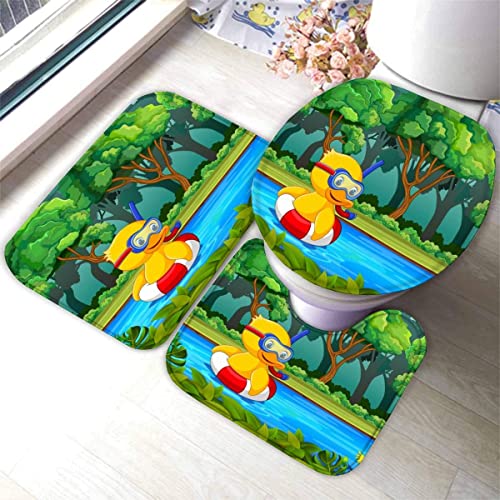 AOLIGL Badematte Ente Süße Tiere Badematten Set rutschfest Waschbar Badgarnitur 3teilig - WC Deckelbezug U-förmigen Contour Badezimmerteppich Matte Flauschige von AOLIGL