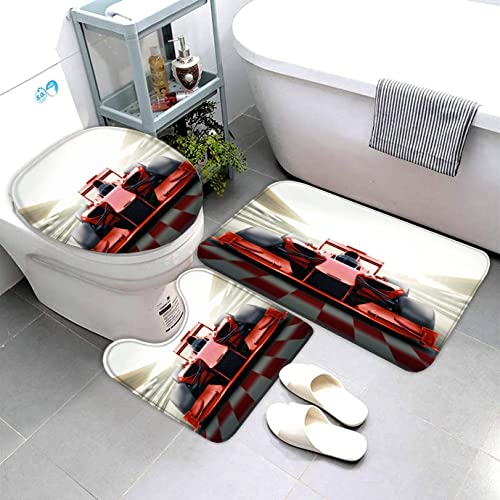 AOLIGL Badematte Formel-1-Rennen Extremsport Badematten Set rutschfest Waschbar Badgarnitur 3teilig - WC Deckelbezug U-förmigen Contour Badezimmerteppich Matte Flauschige von AOLIGL