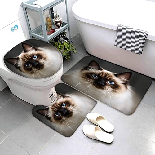 AOLIGL Badematte Katze Tier Katze Badematten Set rutschfest Waschbar Badgarnitur 3teilig - WC Deckelbezug U-förmigen Contour Badezimmerteppich Matte Flauschige von AOLIGL