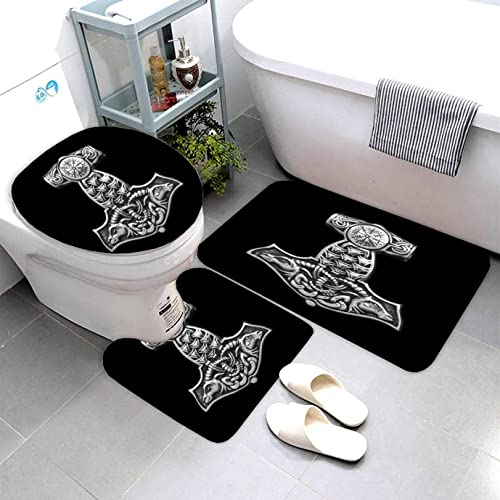 AOLIGL Badematte Mystisches Amulett Der Wikinger Thors Hammer Badematten Set rutschfest Waschbar Badgarnitur 3teilig - WC Deckelbezug U-förmigen Contour Badezimmerteppich Matte Flauschige AOLIGL Badematte Mystisches Amulett Der Wikinger Thors Hammer Badematten Set rutschfest Waschbar Badgarnitur 3teilig - WC Deckelbezug U-förmigen Contour Badezimmerteppich Matte Flauschige von AOLIGL