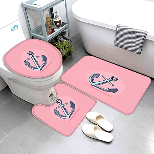 AOLIGL Badematte Pink,Anker Badematten Set rutschfest Waschbar Badgarnitur 3teilig - WC Deckelbezug U-förmigen Contour Badezimmerteppich Matte Flauschige Mikrofaser von AOLIGL