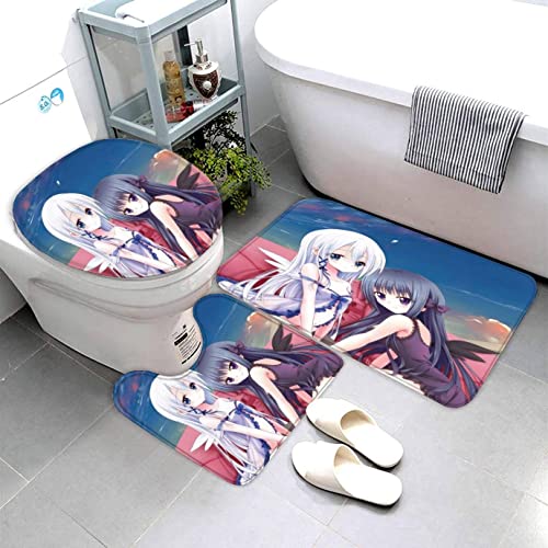 AOLIGL Badezimmermatte Set Japanische Manga-Kawaii 3D Drucken Süßes Anime-Mädchen Teppich Badezimmer Badgarnitur 3teilig Mikrofaser Bath mat U-förmigen Contour Matte- WC Vorleger 40 x60 von AOLIGL