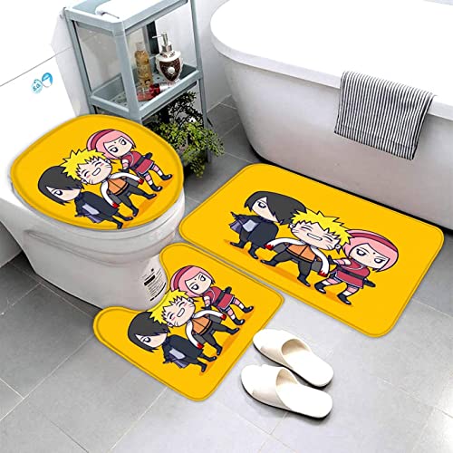 AOLIGL Badteppich Anime Badematten Mikrofaser Luxus Badezimmerteppich Absorbierend Teppiche Set Süßes Anime-Cartoon-Gelb Badematten Sockelmatte und Toilettenmatte 50 x80 von AOLIGL