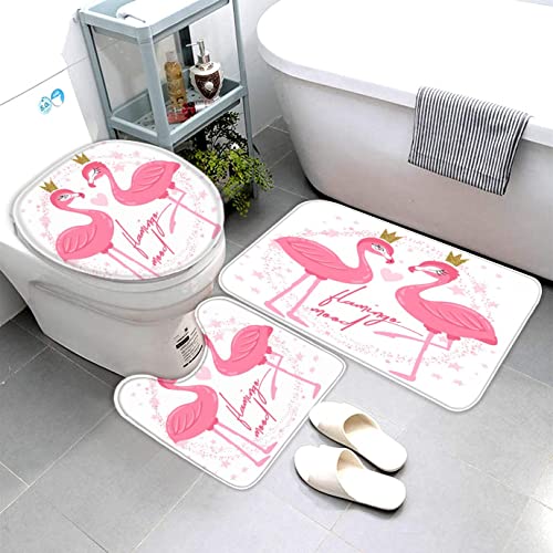 AOLIGL Badteppich Flamingo Pink Badematten Mikrofaser Luxus Badezimmerteppich Absorbierend Teppiche Set Einschließlich Badematten Sockelmatte und Toilettenmatte （50 x80 cm） von AOLIGL