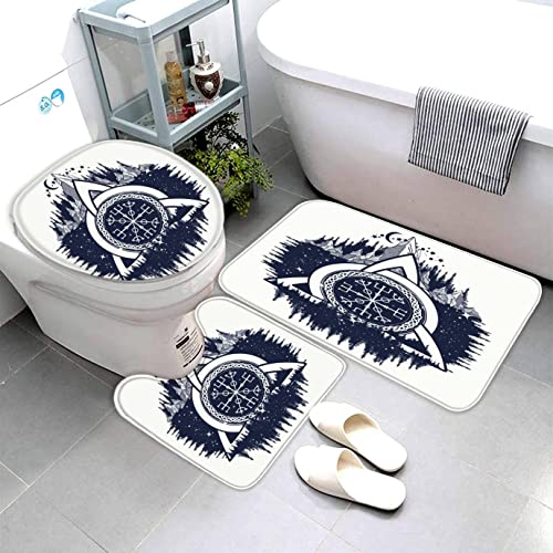 AOLIGL Badteppich Keltische Wikinger Badematten Mikrofaser Luxus Badezimmerteppich Absorbierend Teppiche Set Magischer Nautischer Kompass Badematten Sockelmatte und Toilettenmatte 50 x80 von AOLIGL