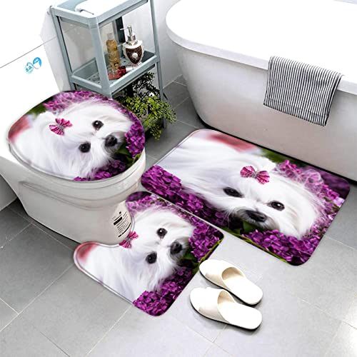 AOLIGL Badteppich Süßer Hund Malta Badematten Mikrofaser Luxus Badezimmerteppich Absorbierend Teppiche Set Einschließlich Badematten Sockelmatte und Toilettenmatte （50 x80 cm） von AOLIGL