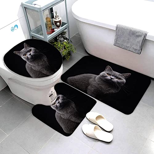 AOLIGL Badteppich Tier Katze Badematten Mikrofaser Luxus Badezimmerteppich Absorbierend Teppiche Set Schwarz Badematten Sockelmatte und Toilettenmatte 50 x80 von AOLIGL