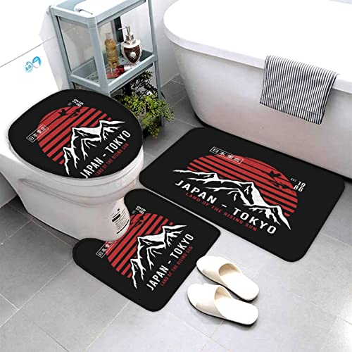 AOLIGL Badteppich Tokyo, Japan Badematten Mikrofaser Luxus Badezimmerteppich Absorbierend Teppiche Set Schwarz Badematten Sockelmatte und Toilettenmatte 50 x80 von AOLIGL