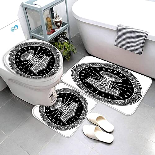 AOLIGL Badteppich Wikingerhammer Badematten Mikrofaser Luxus Badezimmerteppich Absorbierend Teppiche Set Skandinavisches Weiß Badematten Sockelmatte und Toilettenmatte 50 x80 von AOLIGL