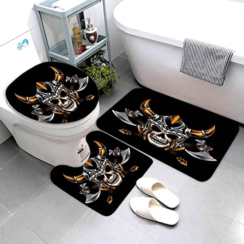 AOLIGL Badteppich Wikingerhelm-Skelett Badematten Mikrofaser Luxus Badezimmerteppich Absorbierend Teppiche Set Keltisch Schwarz Badematten Sockelmatte und Toilettenmatte 50 x80 von AOLIGL
