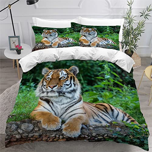 AOLIGL Bettbezüge 200x200 Sibirischer Tiger Wilde Tiere Bettwäsche Set 3D Motiv Sommer Atmungsaktive Weiche Bettwäsche mit Reißverschluss Bunt/Weiß/Schwarz/Grau Bettwäsche von AOLIGL