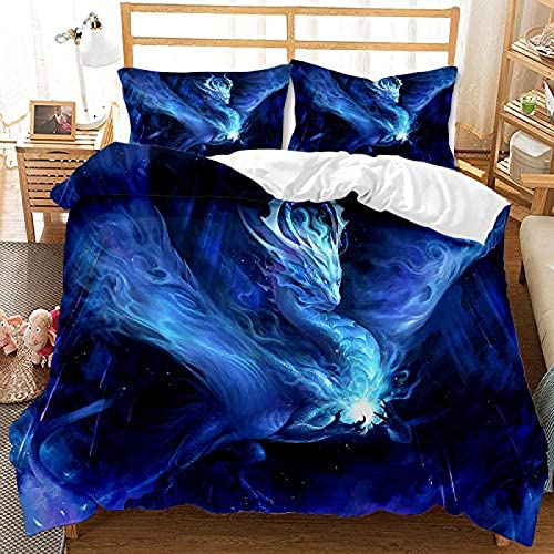 AOLIGL Bettwäsche 135x200 Blauer Asiatischer Drache Mikrofaser 110 g/m² 3 teilig, Weiche Flauschige Bettwäsche-Sets mit Reißverschluss 1 Bettbezüge und 2 mal 80x80 cm Kissenbezug von AOLIGL