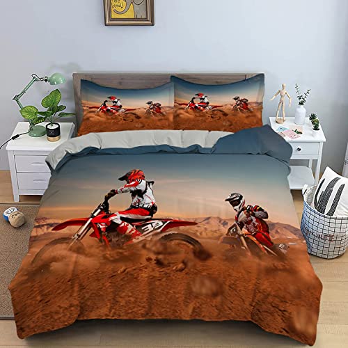 AOLIGL Bettwäsche 155x220 Offroad-Motorrad Bettbezug 155x220 3er Set mit Reißverschluss - Weiche Anti-Allergie Mikrofaser Bettwäsche-Sets mit Bettbezüge und Kissenbezug 80x80cm von AOLIGL