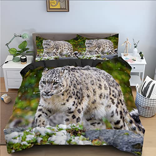 AOLIGL Bettwäsche 200x220 Schneeleopard Bettbezug 200x220 3er Set mit Reißverschluss - Weiche Anti-Allergie Mikrofaser Bettwäsche-Sets mit Bettbezüge und Kissenbezug 80x80cm von AOLIGL