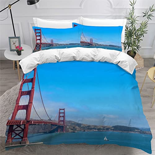 AOLIGL Bettwäsche 220x240 Leicht Mikrofaser Bettbezug Set Stadtansicht Golden Gate Bridge Betten Set 3 Teilig Hochwertig Qualität Luxus Dekorativ Bettwäsche-Sets mit Kissenbezüge 80 x80 von AOLIGL