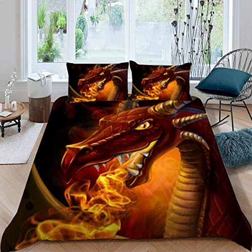 AOLIGL Bettwäsche Set 135x200 cm Drachen Bettwäsche Kinder Mädchen Teens Hypoallergen 3 Stück Bettwäsche Tier Mikrofaser Bettbezug mit Reißverschluss von AOLIGL