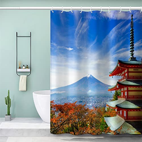 AOLIGL Duschvorhang 120x180 cm Herbst Fuji Turm Duschvorhang Anti-schimmel Wasserdicht Badvorhang mit 12 Duschvorhängeringen Persönlichkeit Duschvorhang mit Gewicht Magnet Kinder von AOLIGL