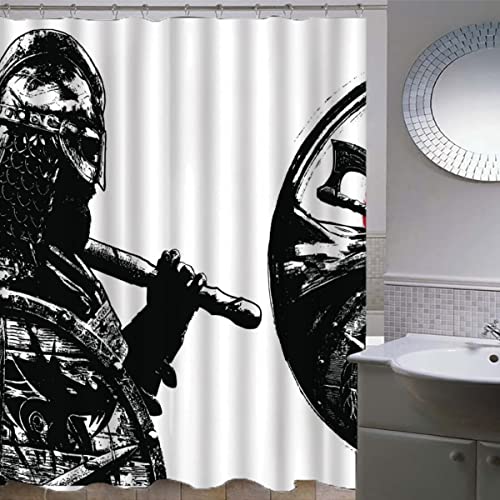 AOLIGL Duschvorhang 120x180 cm Wikingerschild, Wikingerkrieger Duschvorhang Anti-schimmel Wasserdicht Badvorhang mit 12 Duschvorhängeringen Persönlichkeit Duschvorhang mit Gewicht Magnet von AOLIGL