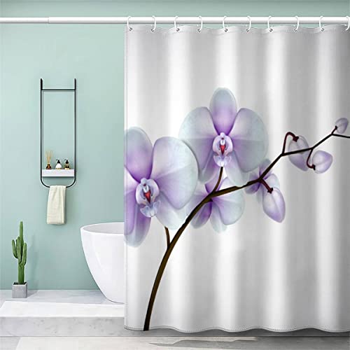AOLIGL Duschvorhang 180x200 cm Lila Orchidee Duschvorhang with 12 Hooks Duschvorhang Textil Weiß Geäst Badezimmer Vorhänge Hohe Qualität von AOLIGL