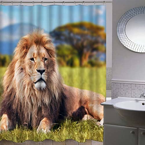 AOLIGL Duschvorhang 180x200 cm Löwe Duschvorhang with 12 Hooks Duschvorhang Textil Weiß Schwarz Grau Grün Blau Zoo-Löwe Badezimmer Vorhänge Hohe Qualität von AOLIGL