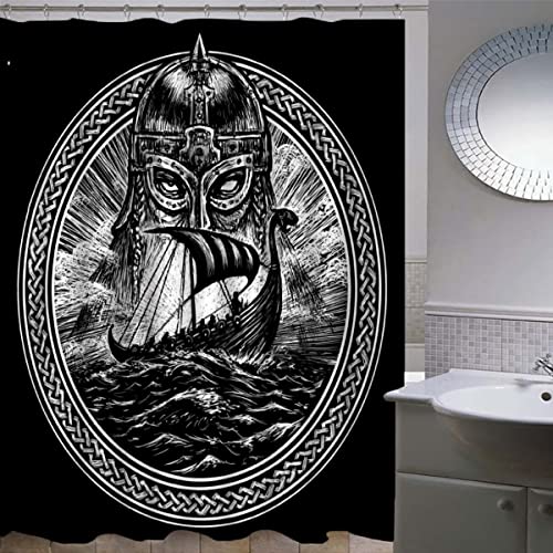 AOLIGL Duschvorhang 180x200 cm Odin Piratenschiff Wikinger Duschvorhang with 12 Hooks Duschvorhang Textil Weiß Schwarz Grau Grün Blau Badezimmer Vorhänge Hohe Qualität von AOLIGL