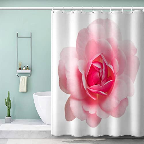 AOLIGL Duschvorhang 180x200 cm Pinke Rose Duschvorhang with 12 Hooks Duschvorhang Textil Weiß Blumen Badezimmer Vorhänge Hohe Qualität von AOLIGL