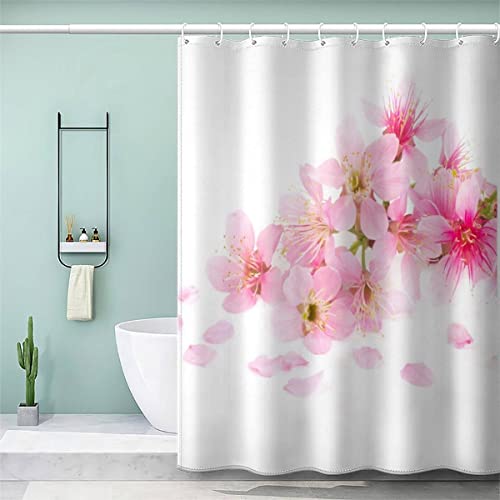 AOLIGL Duschvorhang 180x200 cm Rosa Sakura Duschvorhang with 12 Hooks Duschvorhang Textil Weiß Romantischer Valentinstag Badezimmer Vorhänge Hohe Qualität von AOLIGL