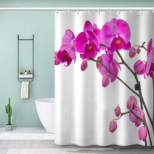 AOLIGL Duschvorhang 180x200 cm Violette Blume Duschvorhang with 12 Hooks Duschvorhang Textil Weiß Blumenzweig Pflanzen Badezimmer Vorhänge Hohe Qualität von AOLIGL