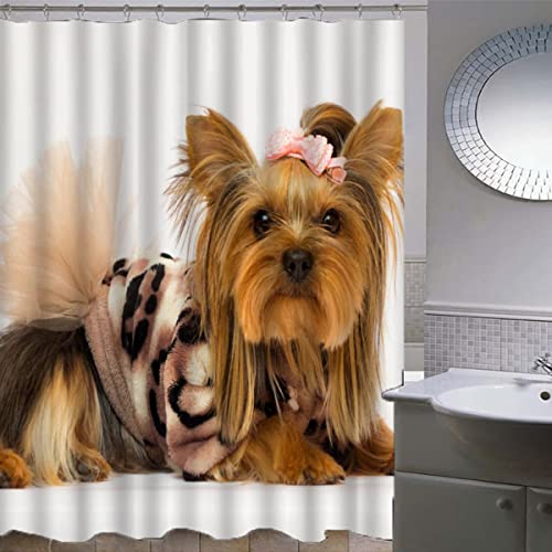 AOLIGL Duschvorhang 180x200 cm Yorkshire Terrier, weiß Duschvorhang Ohne Bohren Duschvorhang Textil Weiß Schwarz Grau Grün Blau Badezimmer Vorhänge Hohe Qualität von AOLIGL