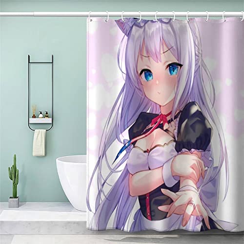 AOLIGL Duschvorhang 200x200 cm Moderne Mode Duschvorhänge Anime Manga Mädchen Bad Vorhäng Schwer Duschvorhang Badewanne 3D Druck Polyester Anti Schimmel Waschbar von AOLIGL